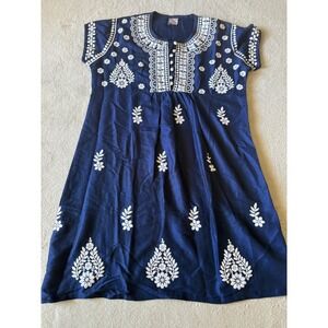 Royal Moda Women's Size 36 (Medium) Short Sleeve Embroidered Dress Blue‎